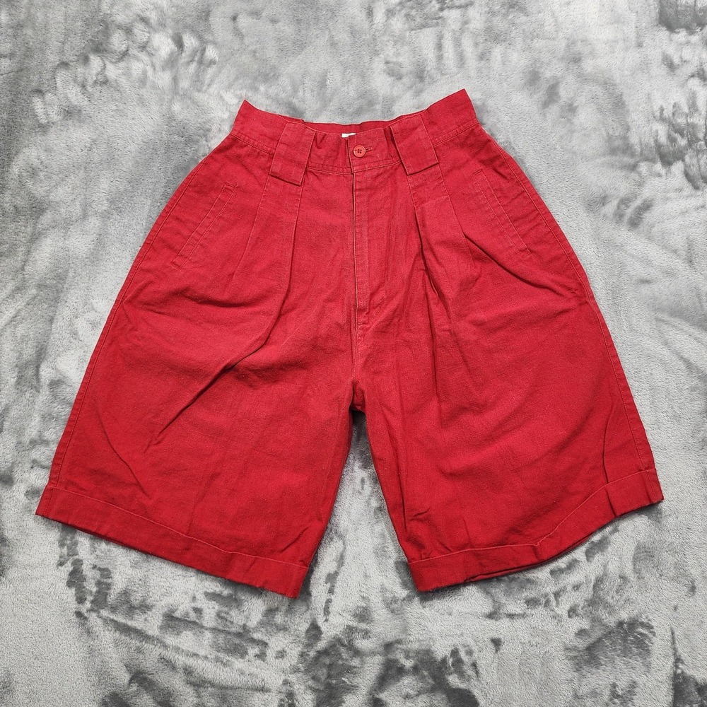 Vintage Appraisal Shorts Womens 7/8‎ Red High Rise Pleated Bermuda Ramie Cotton